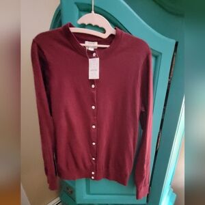 J. Crew Maroon Cardigan Sweater With Rhinestone Buttons